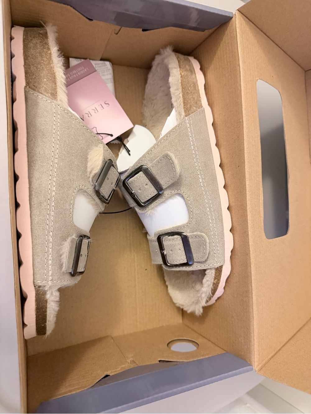 Woman’s Cozy Faux Fur Lined Sandals - Taupe